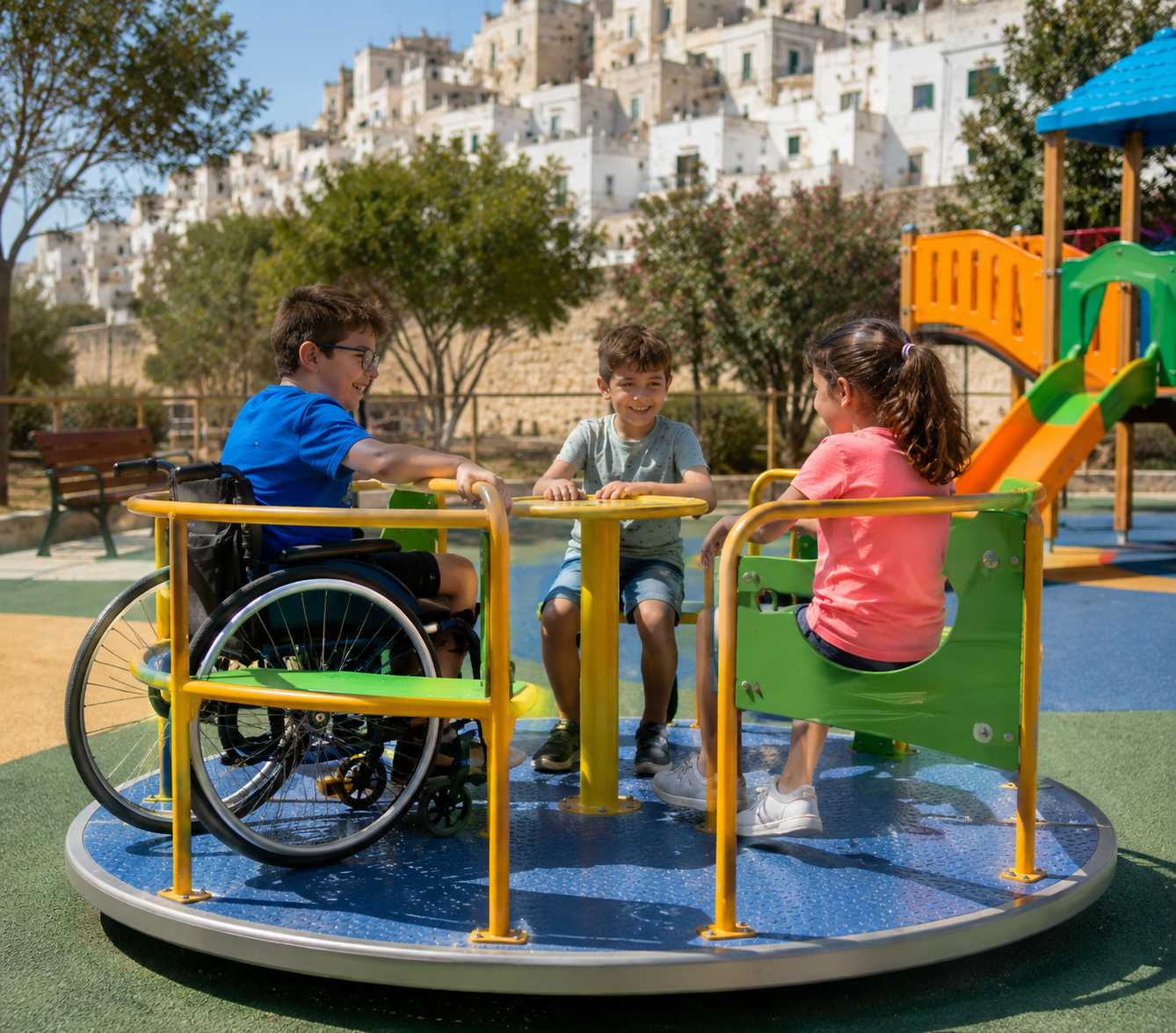 giostra inclusiva per bambini con disabilità motorie